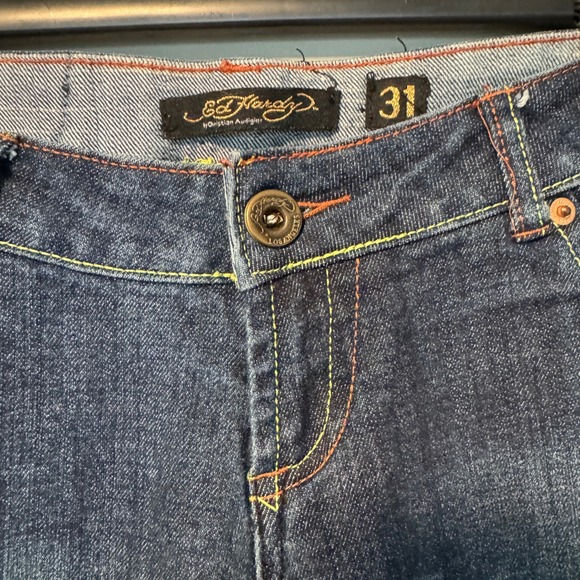 Ed Hardy Jeans Size 31 Embellished Skull & Rose Embroidered Denim Y2K - Picture 4 of 12